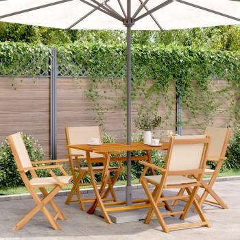 Set picnic vitaXL 5 pz beige, tessuto + legno massello