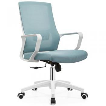 Sedia da Ufficio Ergonomica Blu con Struttura Bianca, Poltrona Girevole Reclinabile con Supporto Lombare e Altezza Regolabile