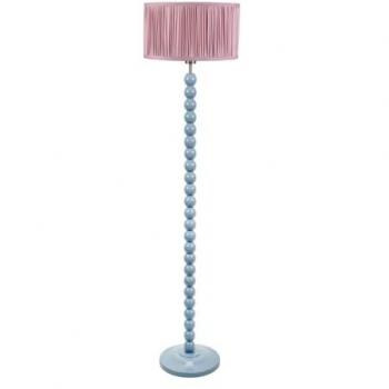 VALUELIGHTS Bobbins Blue Floor Lamp with Ruched Drum Shade and LED Bulb