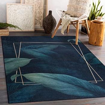 Rugsx Teppich Blätter Design Antirutsch Waschbar Blau 120x170 cm