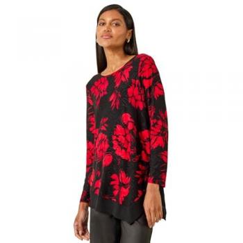 Tunique en jacquard floral rouge à ourlet Roman