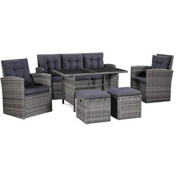 VidaXL Garnitura da giardino 6 pezzi in polirattan con cuscini grigia