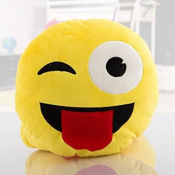 Cuscino Emoticon Occhiolino con Chiusura a Zip e Rimovibile per Facilità di Lavaggio