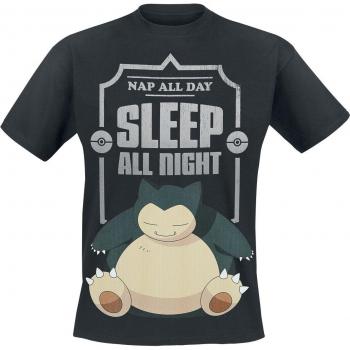 T-Shirt Snorlax Sleep All Night Pokémon Uomo Nero S a XXL