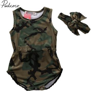 Camo Baby Jumpsuit and Headband Set for Newborns 0-24M