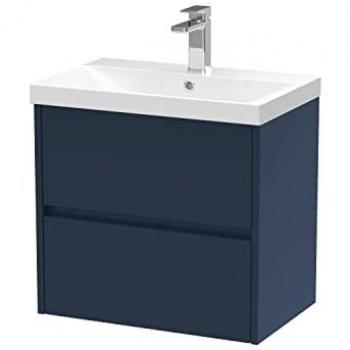 Midnight Blue 600mm Wall Hung Bathroom Vanity Unit with Soft Close Drawers and Thin-Edge Basin