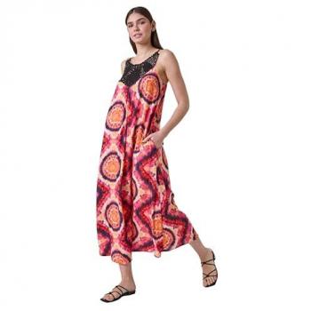 Roman Women's Fuchsia Tie Dye Pocket Midi Dress