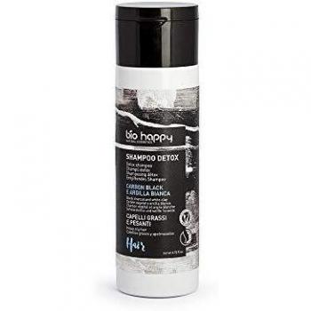 Shampoo detox al carbone vegetale e all'argilla bianca di Bio Happy per capelli sani e puliti