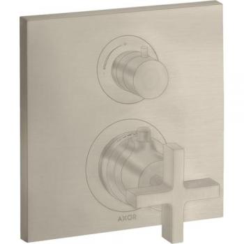 Pack installation Axor Citterio UP‑THM, vidange + trop‑plein, croix, finition nickel