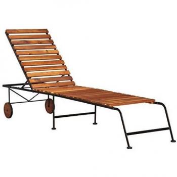 Transat Jardin Chaise Longue en Bois d'Acacia Massif avec Pieds Acier
