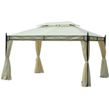 Arredo Esterno 3x4m – Gazebo Acciaio con Teli Laterali e Tetto a Due Piani Crema