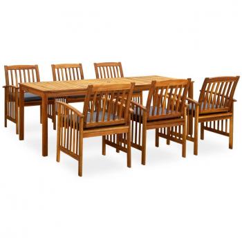 Set da Pranzo da Giardino 7 Pezzi con Cuscini in Acacia Massello