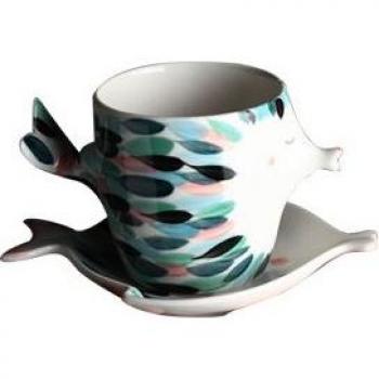 Zakka Kissing Fish Ceramic Tazas