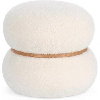 Pouf rond 43 cm en tissu effet laine ivoire