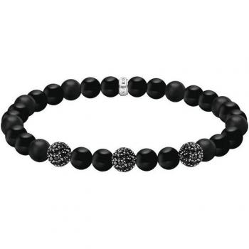 Thomas Sabo Armband Obsidian‑Design, 3 Zirkonia‑Perlen – Silber‑Schwarz