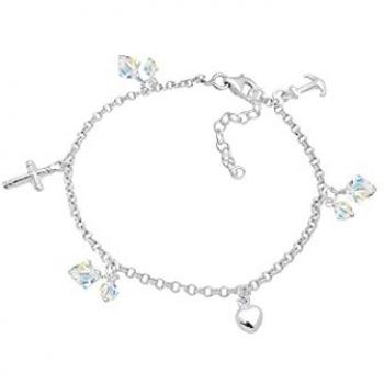 Elli Bettelarmband »Kreuz Herz Anker Kristalle Silber«