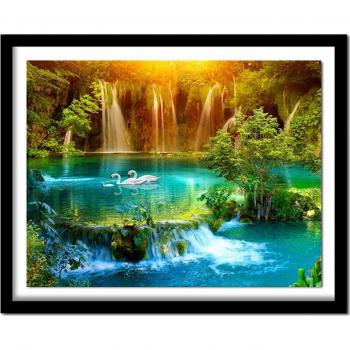 Kunsthandwerk: DIY 20×30 cm Diamantenmalerei „Schwan im Wasserfall“