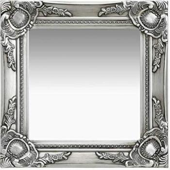 Sonata Wall Mirror, Rococo Design, 40x40 cm, Silver Frame