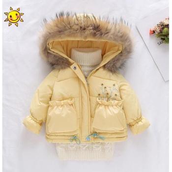 Cute Girls Parka with Fur Collar for Winter