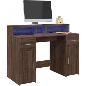 Torana – Bureau élégant chêne marron, lumières LED intégrées
