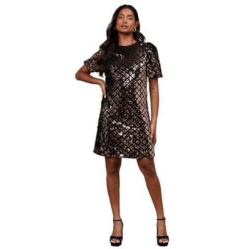 Oasis Women's Occasion Geometric Sequin Mini Dress – Puff Sleeve – Black – Size 8 UK