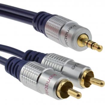 Kenable Ultra-Premium HQ Oxygen-Free Copper Stereo Mini-Jack to Dual RCA Phono Cable, Golden Finish, 15m