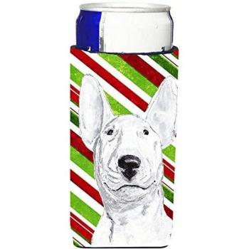 Bull Terrier Candy Cane Christmas Beverage Holders for Slim Cans