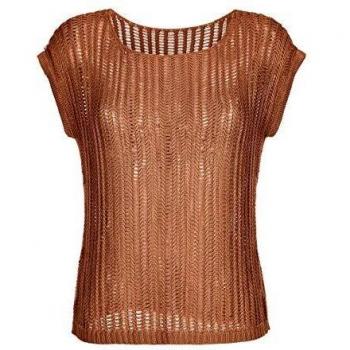 Alba Moda Viskose-Kurzarm Pullover mit Struktur, Farbe Cognac