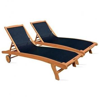 Set di lettini prendisole in eucalipto nero