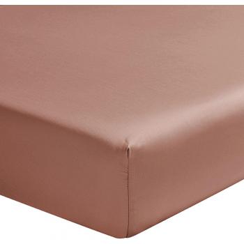 Drap housse satin coton uni TEOPHILE Marron 90 x 200