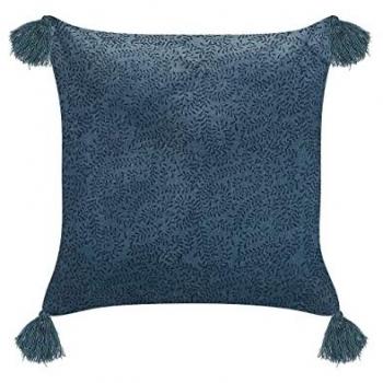 Cuscino Decorativo in Velluto Blu Scuro con Motivo Floreale Stampa a Blocchi 45x45 cm