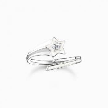 Anillo Thomas Sabo estrella con piedras blancas y esmalte blanco