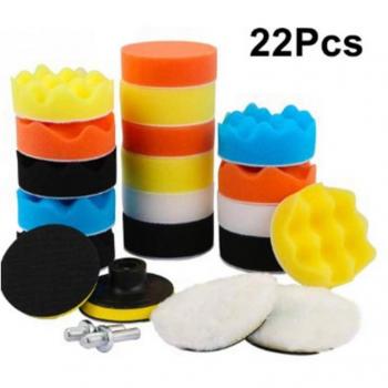 Kit Polyvalent Nettoyage Auto 22 composants – Éponge, Cirage, Disque, Perceuse & Tampon