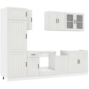 VidaXL Kalmar 8-Piece Kitchen Cabinet Set High-Gloss White Wood Composite Kitchen Unit Fitted Kitchen Cabinet Set Base Cabinet Kitchen Cabinet Wall Cabinet