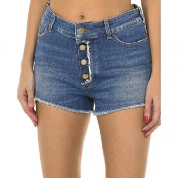 C5J17 short en jean bleu à ourlet effiloché