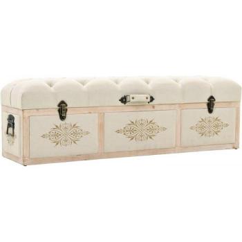 Banc de rangement 110 cm en tissu crème et bois de sapin massif