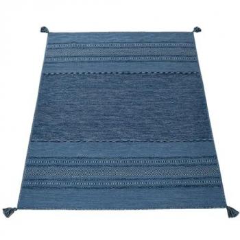 Tapis Artisanat Bleu – Kilim Tissé Main en Coton