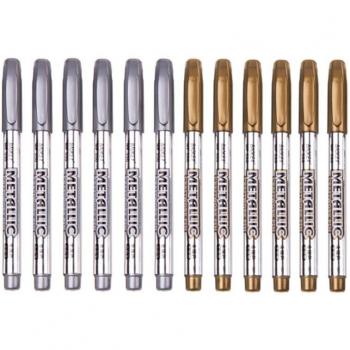 12pcs Permanent Metallic Marker Pen Set 1.5mm for Crafting and Art