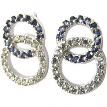 Les Trésors de Lily Q1056 – Boucles Sissi en argent, bleu et blanc 14 × 10 mm