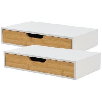 Wandregal Bokn mit Schublade, 40x24x8 cm, Bambus Weiß