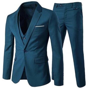 Traje de Tres Piezas para Hombre en Azul Mar