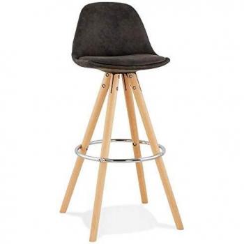 Tabouret MARKA en microfibre grise et pieds en bois naturel