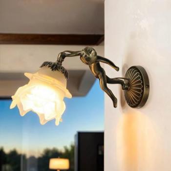 Wandlampe Messing Antik Jugendstil Putti