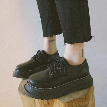 Stylish British-Inspired Thick-Soled Lace-Up Shoes for Women