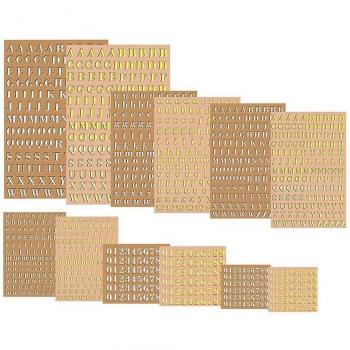 Alloy Self-Adhesive Resin Letter Stickers, 12 Sheets, Gold and Silver, 3mm/4.5mm Tall