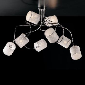 Illuminazione soffitto 8 LED Lunatico: ferro cromato, paralume bianco