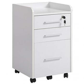 HOMCOM Caisson de Bureau Blanc sur Roulettes 3 Tiroirs MDF Rangement Mobile