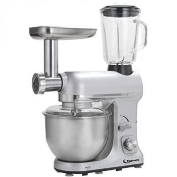Topmatic PKM-1800.1BG Silberfarben Multifunktion Mixer 1800W Teigmaschine Fleischwolf Multifunktionsküchenmaschine Küchenmaschine Backen Kneten Mixen Mischen Kochen