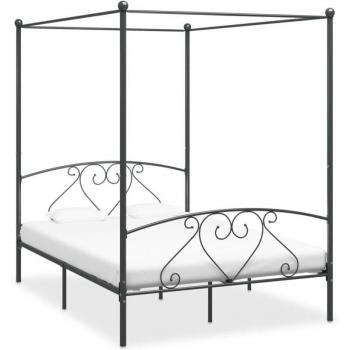 Lit baldaquin sans matelas : cadre gris métallisé 160x200 cm