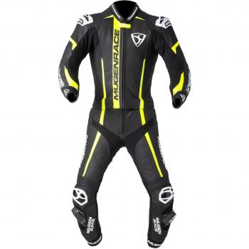 MUGENRACE Mucho Combinaison Cuir Moto 2 pièces – Noir/Blanc/Jaune – 58